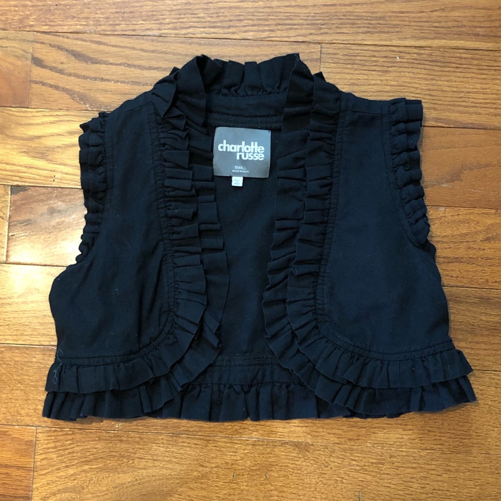 Charlotte Russe Black Cotton Bolero Top with Ruffle Trim